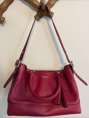 Coach Pebbled Leather Shoulder Bag in Berry Red